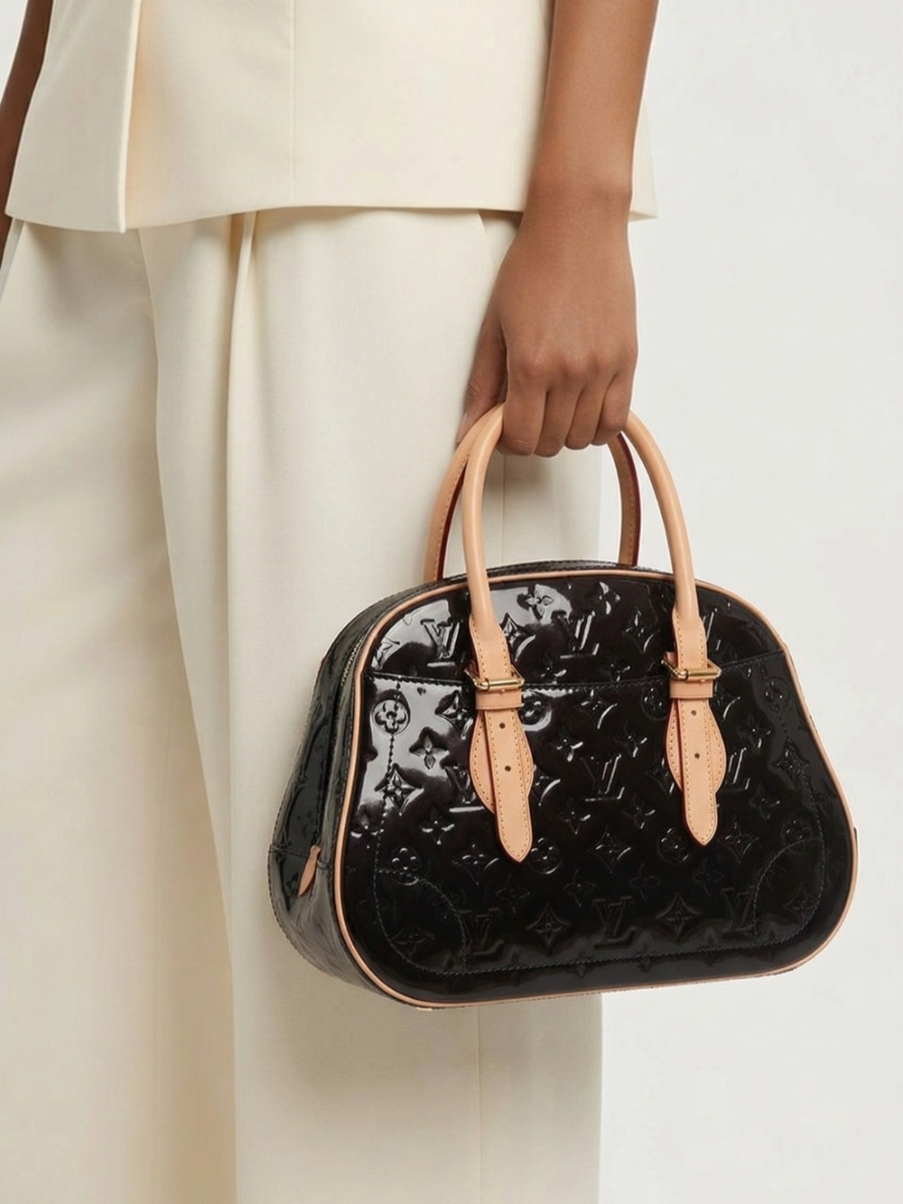 Louis Vuitton Vernis Top-Handle Satchel in Deep Bordeaux and Natural Vachetta - Picture 12 of 12